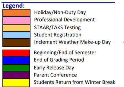 District School Academic Calendar Legend for Bel Air High School