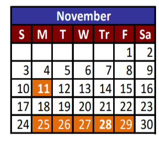 District School Academic Calendar for Adult Community Learning Center for November 2019