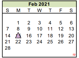 District School Academic Calendar for Houston Student Ach Ctr for February 2021