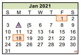 District School Academic Calendar for Woodson Center For Excellence for January 2021