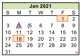 District School Academic Calendar for Woodson Skill Ctr for January 2021