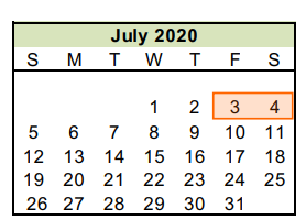District School Academic Calendar for Ortiz Elementary for July 2020