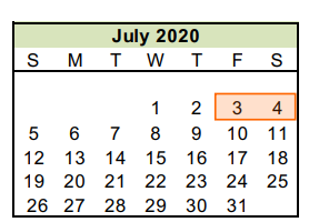 District School Academic Calendar for Taylor County Learning Center for July 2020