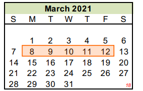 District School Academic Calendar for Juvenile Detention Center for March 2021
