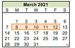 District School Academic Calendar for Dyess Elementary for March 2021