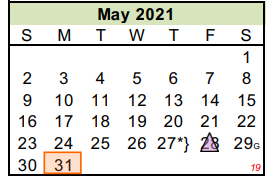 District School Academic Calendar for Woodson Skill Ctr for May 2021
