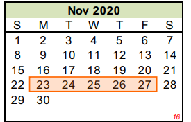 District School Academic Calendar for Houston Student Ach Ctr for November 2020