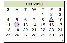 District School Academic Calendar for Woodson Skill Ctr for October 2020