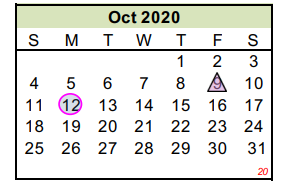 District School Academic Calendar for Taylor Elementary for October 2020