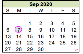 District School Academic Calendar for Sp Ed Homebound for September 2020