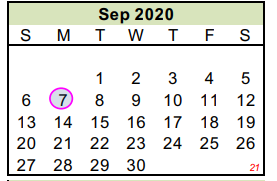 District School Academic Calendar for Taylor County Learning Center for September 2020