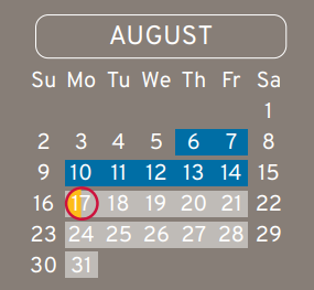 District School Academic Calendar for Stovall Middle for August 2020