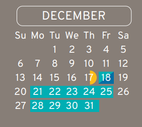 District School Academic Calendar for Hall Academy for December 2020