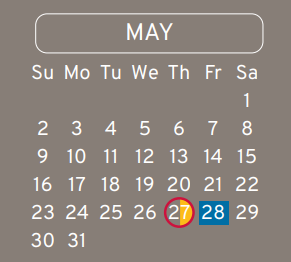 District School Academic Calendar for Parker Intermediate for May 2021