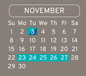 District School Academic Calendar for Aldine Middle for November 2020