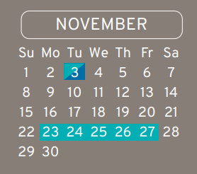 District School Academic Calendar for Escamilla Intermediate for November 2020