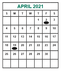 District School Academic Calendar for Miller Intermediate for April 2021