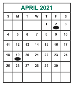 District School Academic Calendar for Admin Services for April 2021