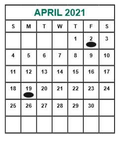 District School Academic Calendar for Alief Learning Ctr (6-12) for April 2021