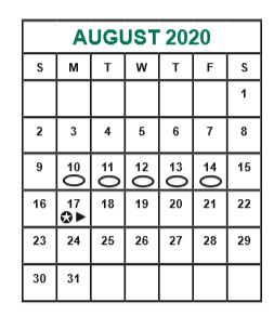 District School Academic Calendar for O'donnell Middle for August 2020