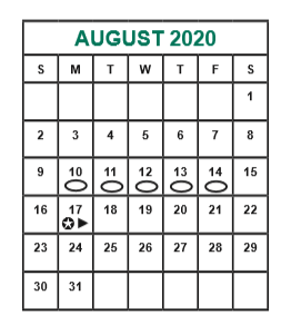 District School Academic Calendar for Admin Services for August 2020