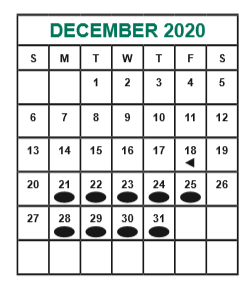 District School Academic Calendar for Cummings Elementary for December 2020