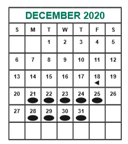 District School Academic Calendar for Admin Services for December 2020