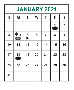 District School Academic Calendar for Admin Services for January 2021