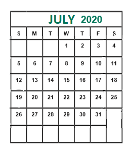 District School Academic Calendar for Admin Services for July 2020
