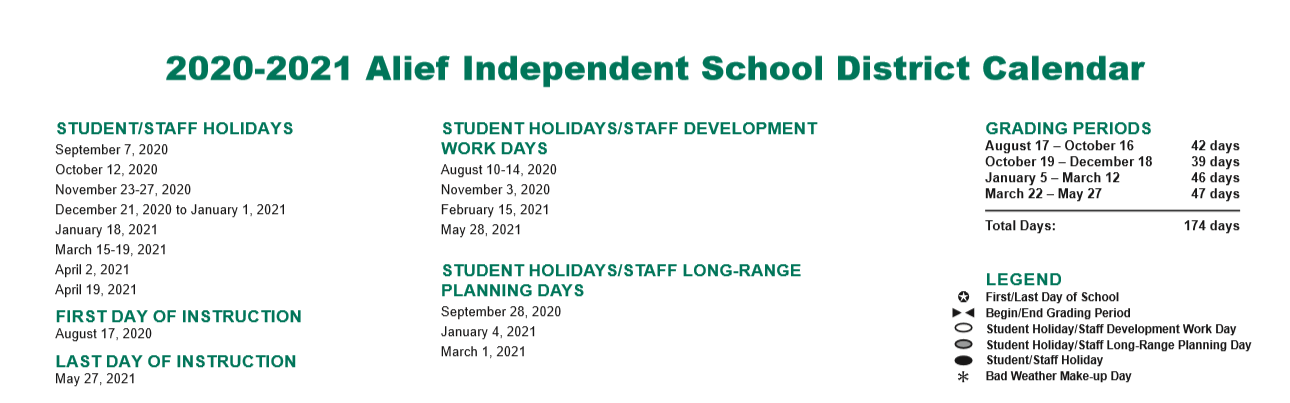 District School Academic Calendar Key for Horn Elementary