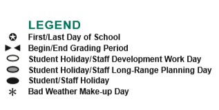 District School Academic Calendar Legend for Admin Services
