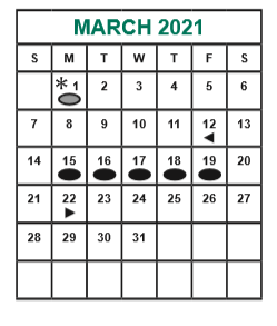District School Academic Calendar for Admin Services for March 2021