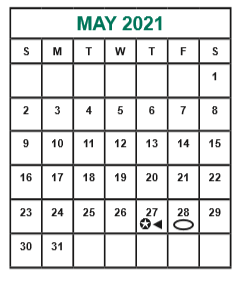 District School Academic Calendar for Admin Services for May 2021