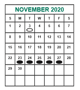 District School Academic Calendar for Alief Learning Ctr (6-12) for November 2020
