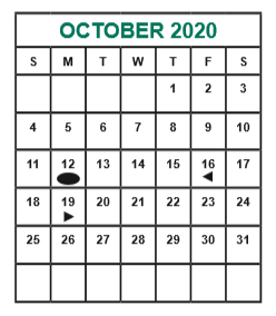 District School Academic Calendar for Admin Services for October 2020