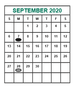 District School Academic Calendar for Admin Services for September 2020