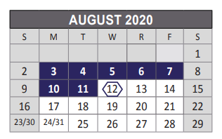 District School Academic Calendar for Story Elementary School for August 2020