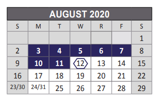 District School Academic Calendar for Anderson Elementary School for August 2020