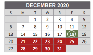 District School Academic Calendar for Reed Elementary School for December 2020