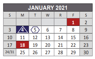 District School Academic Calendar for Vaughan Elementary School for January 2021