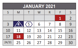 District School Academic Calendar for Story Elementary School for January 2021