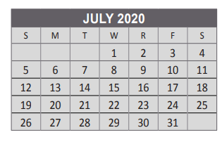 District School Academic Calendar for Lowery Freshman Center for July 2020
