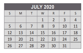 District School Academic Calendar for Anderson Elementary School for July 2020