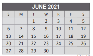 District School Academic Calendar for Lowery Freshman Center for June 2021