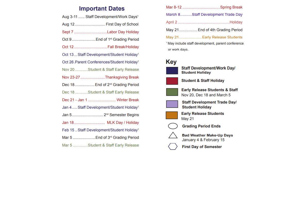 District School Academic Calendar Key for Lowery Freshman Center