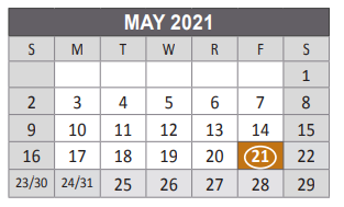 District School Academic Calendar for Anderson Elementary School for May 2021