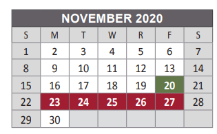 District School Academic Calendar for Allen High School for November 2020