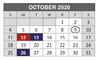 District School Academic Calendar for Vaughan Elementary School for October 2020