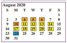 District School Academic Calendar for Alvarado Int for August 2020