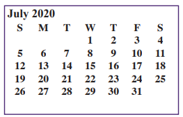 District School Academic Calendar for Juvenile Justice Alternative for July 2020
